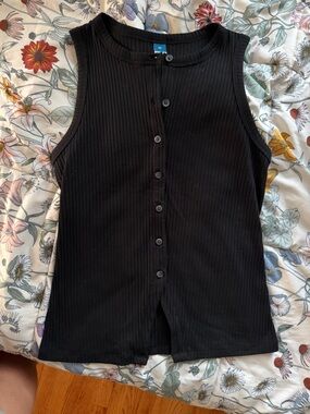 Old Navy Black Ribbed Button-Front Sleeveless Top